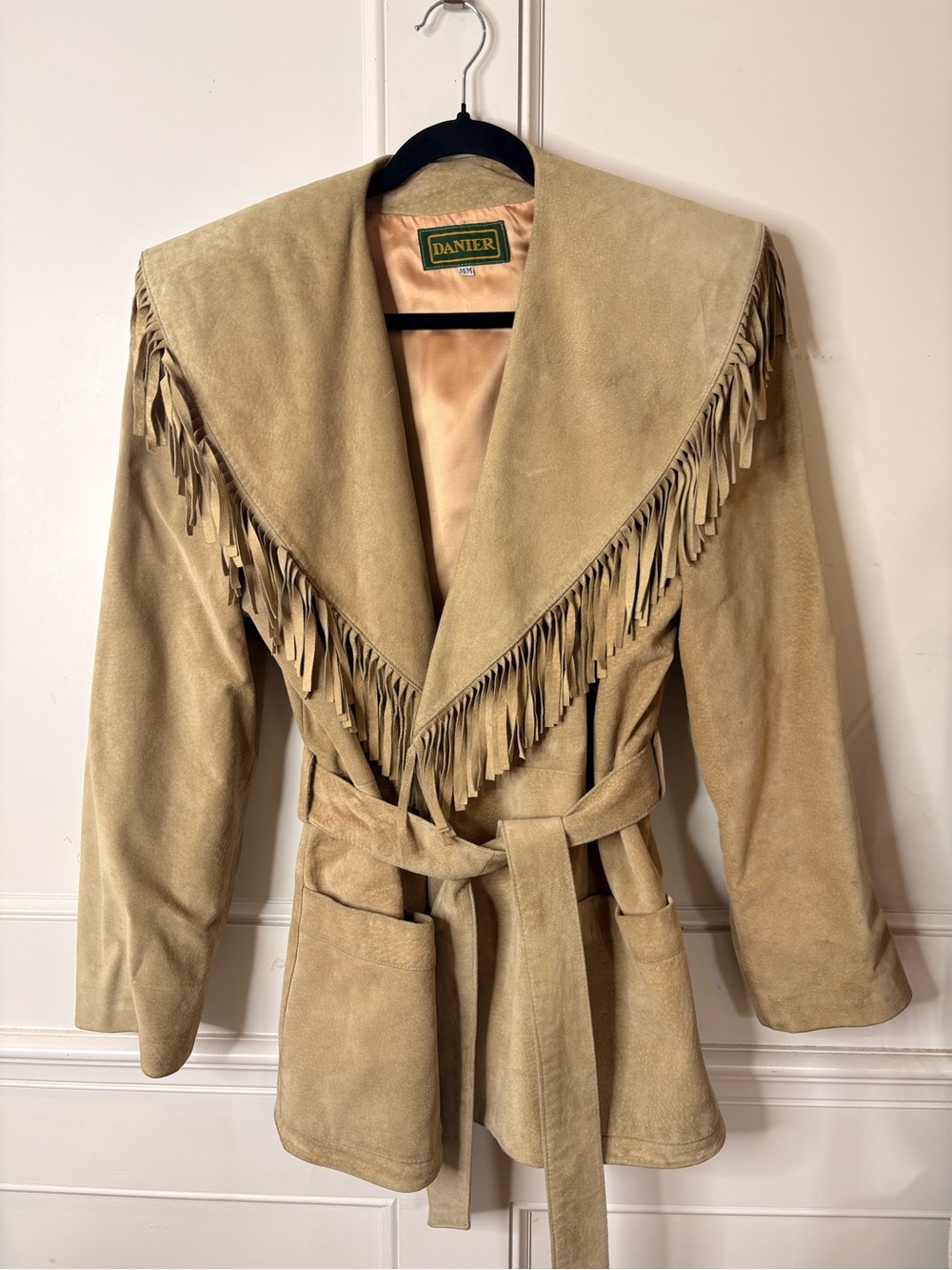 Danier 90’s vintage Beige Suede Fringe Belted Jacket